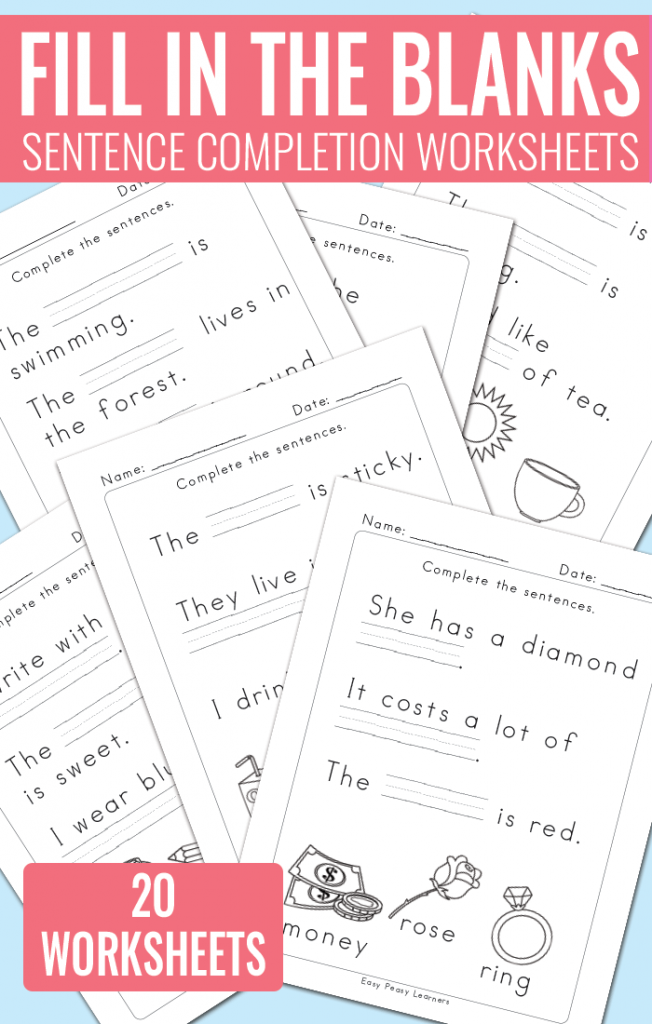 Fill In The Blanks Sentence Completion Worksheets Easy Peasy Learners