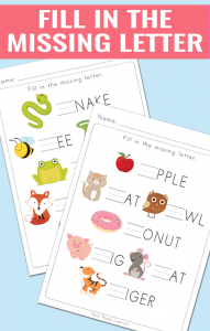 Fill in the Missing Letter Worksheets for Kindergarten and Grade 1