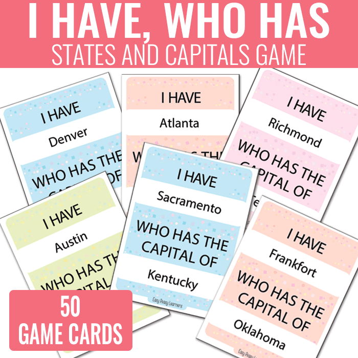 I Have Who Has States and Capitals Game - USA Geography Unit