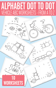 Vehicle Dot to Dot Alphabet Worksheets - Learn the ABC's