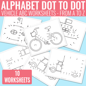 Vehicle Dot to Dot Alphabet Worksheets for Kids