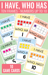 I Have Who Has Ten Frames Card Game with numbers up to 10