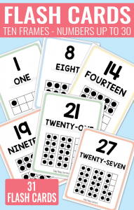 Printable Ten Frame Flash Cards Numbers 0 to 30, in two sizes