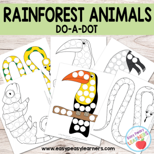 Free Rainforest Animals - Do a Dot Printables - python, toucan, chameleon and tapir
