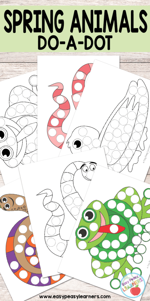 Free Spring Animals Do a Dot Printables frog, duck, worm and snail