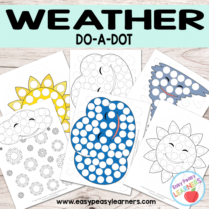 Free Weather Do a Dot Printables - sun, cloud, tornado and snow