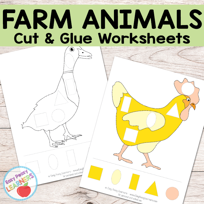 Free Farm Animals Cut and Glue Worksheets