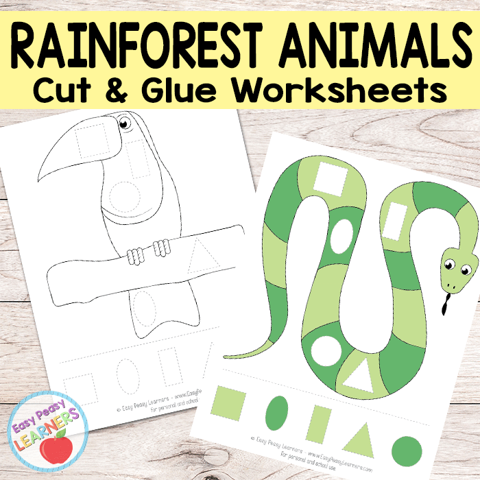 Free Rainforest Animals Cut and Glue Worksheets