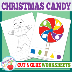 Lovely Christmas Candy Cut and Glue Worksheets