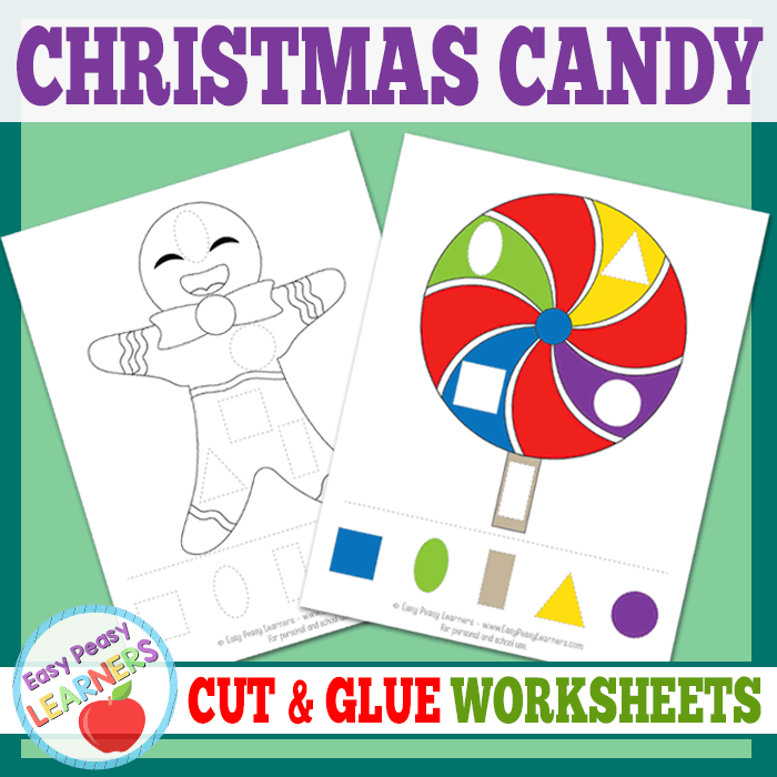 Lovely Christmas Candy Cut and Glue Worksheets